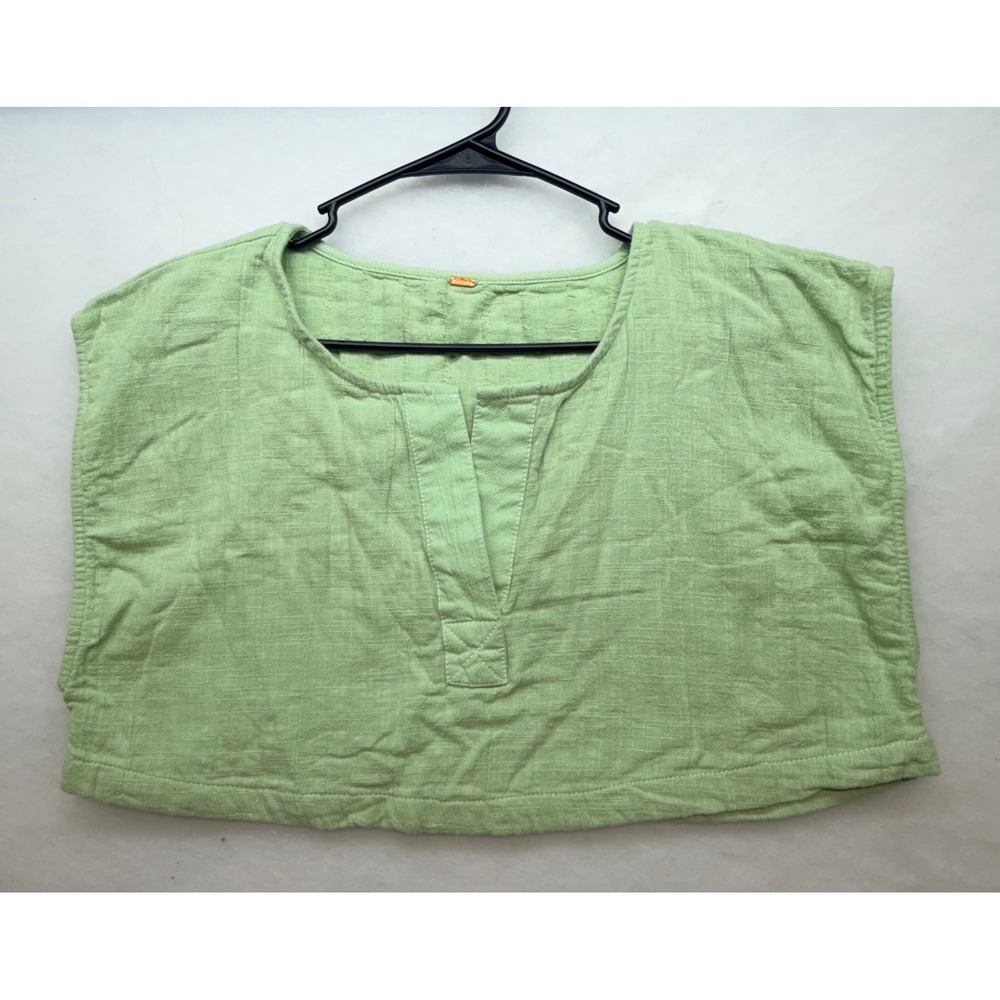 Free People Green Textured Gauze Split Neck Boxy Crop Top Sleeveless Med